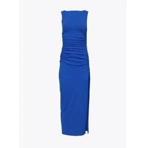 Susana Monaco Blue Ruched Slit Maxi Dress